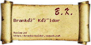Brankó Káldor névjegykártya
